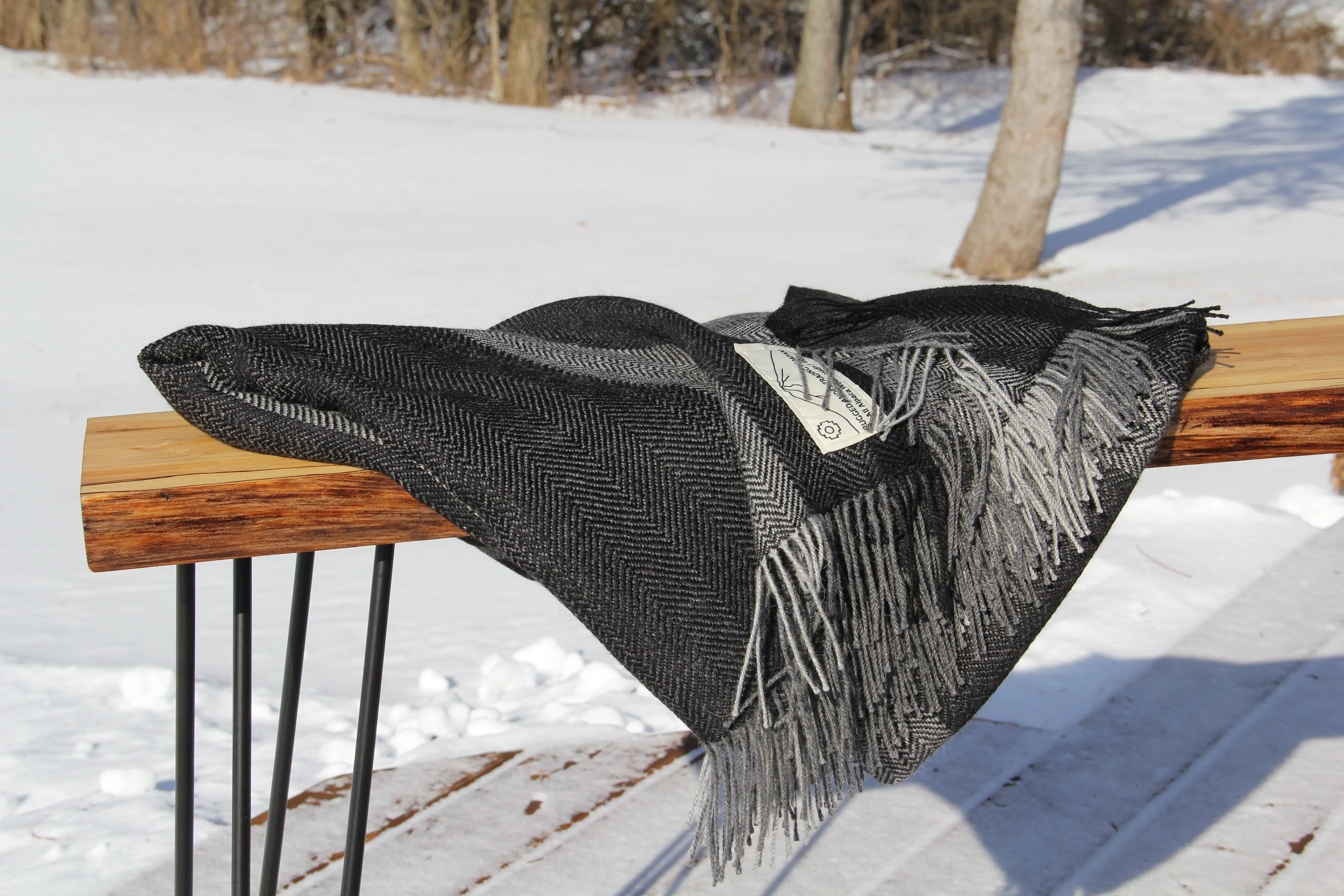 100% Alpaca Wool Throw (Charcoal with Light Stripe)