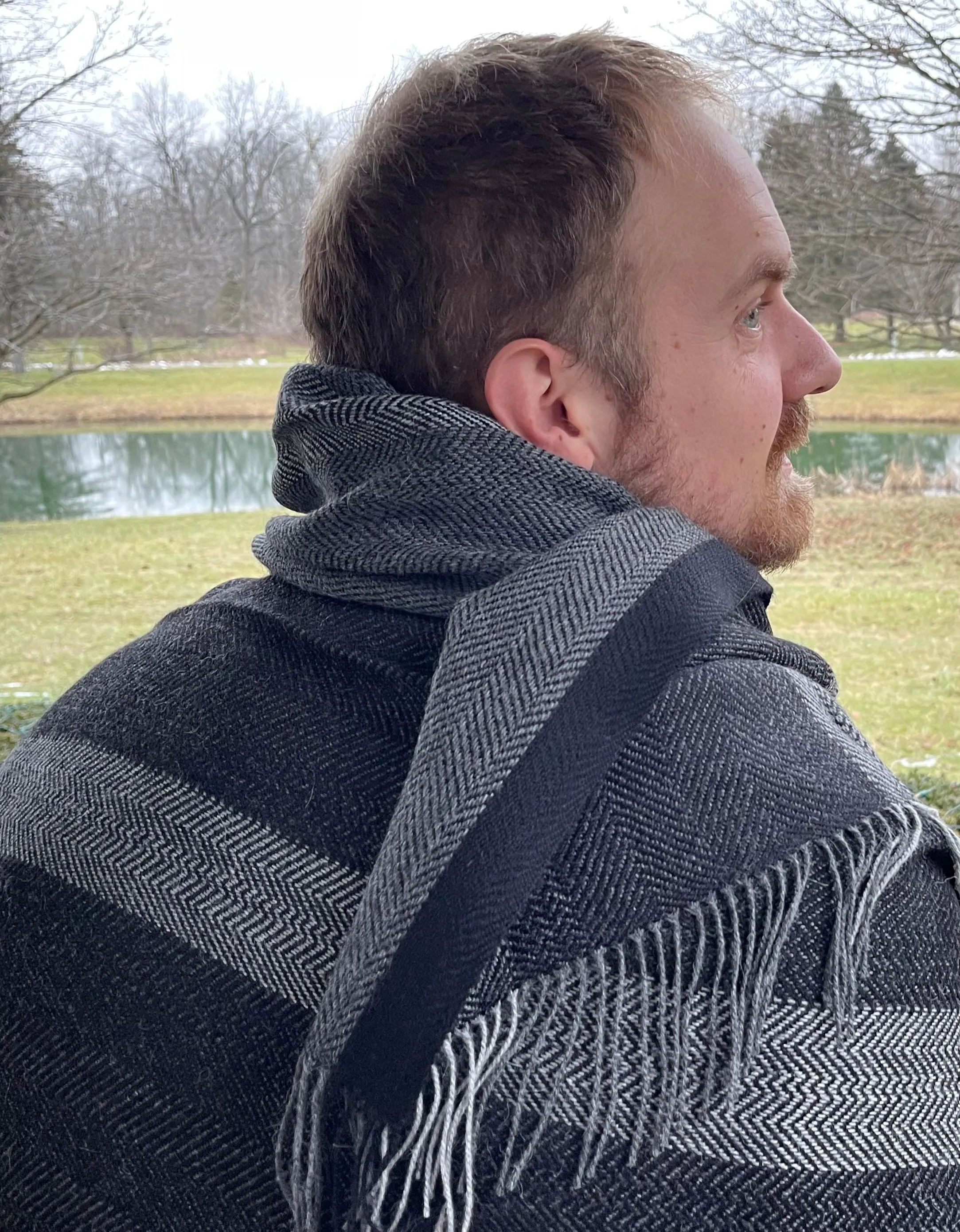 100% Alpaca Wool Throw (Charcoal with Light Stripe)