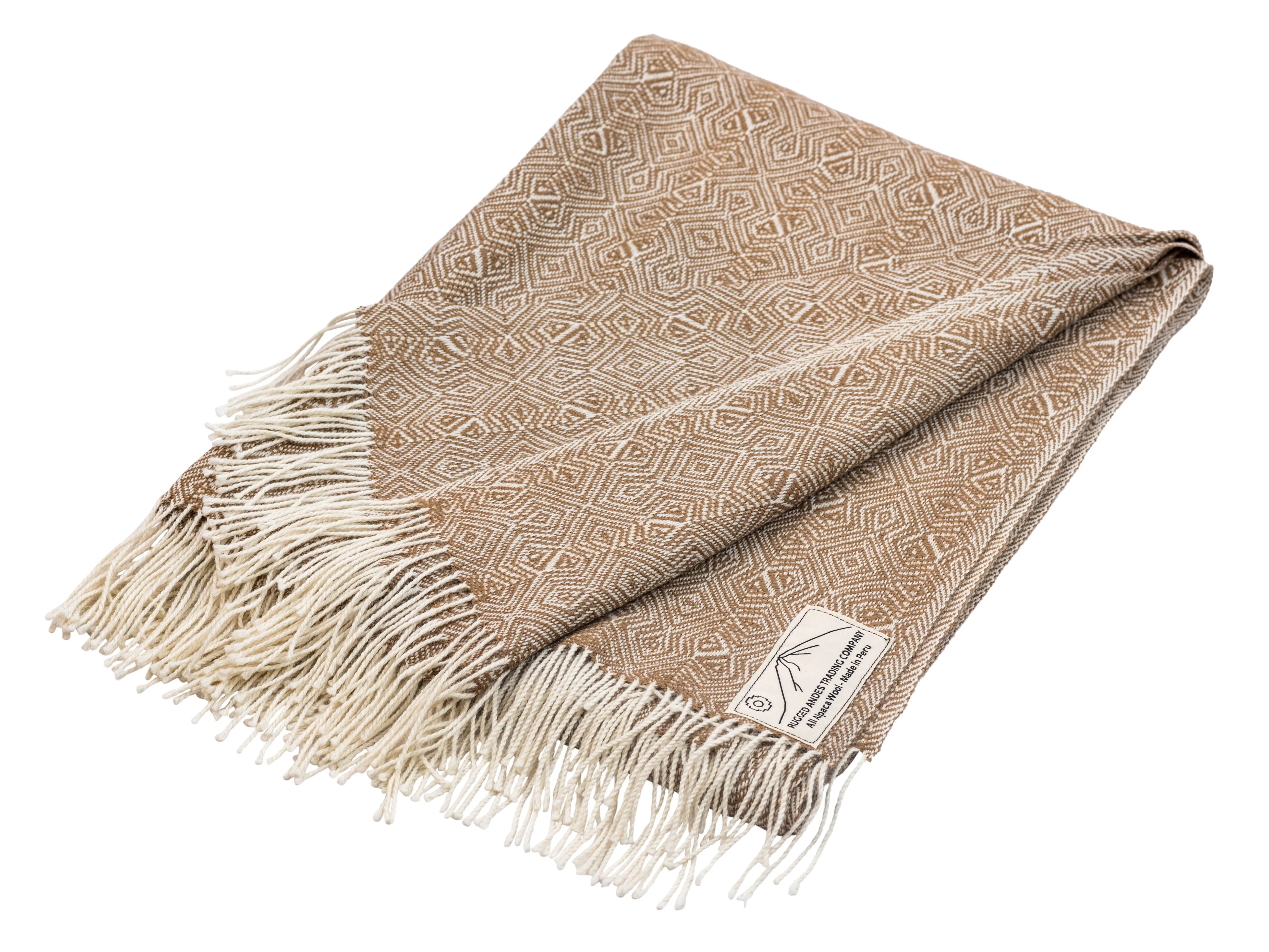 100% Alpaca Wool Throw (Tan and White)