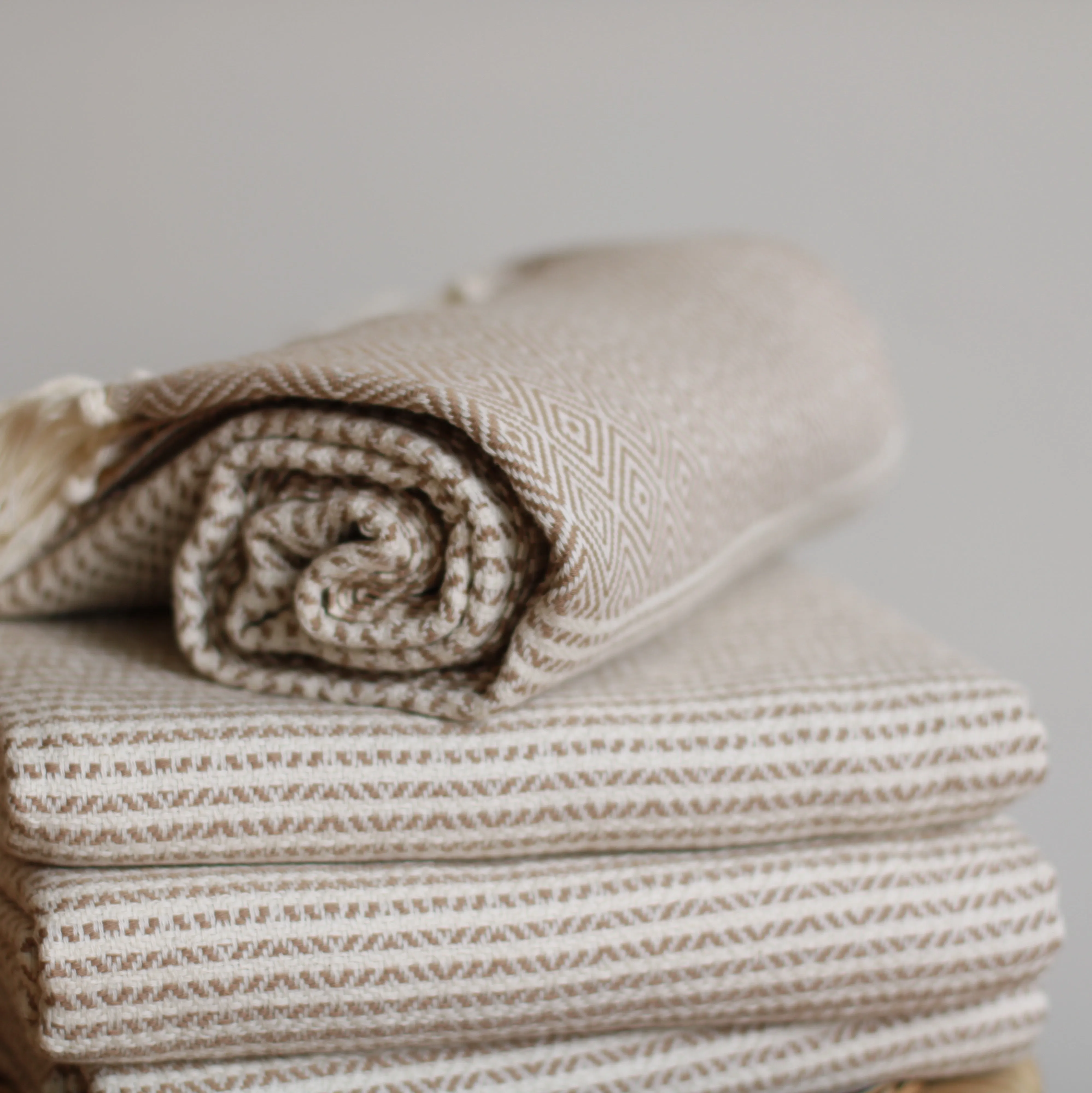 100% Cotton Turkish Towel, Light Brown, Diamond Pattern