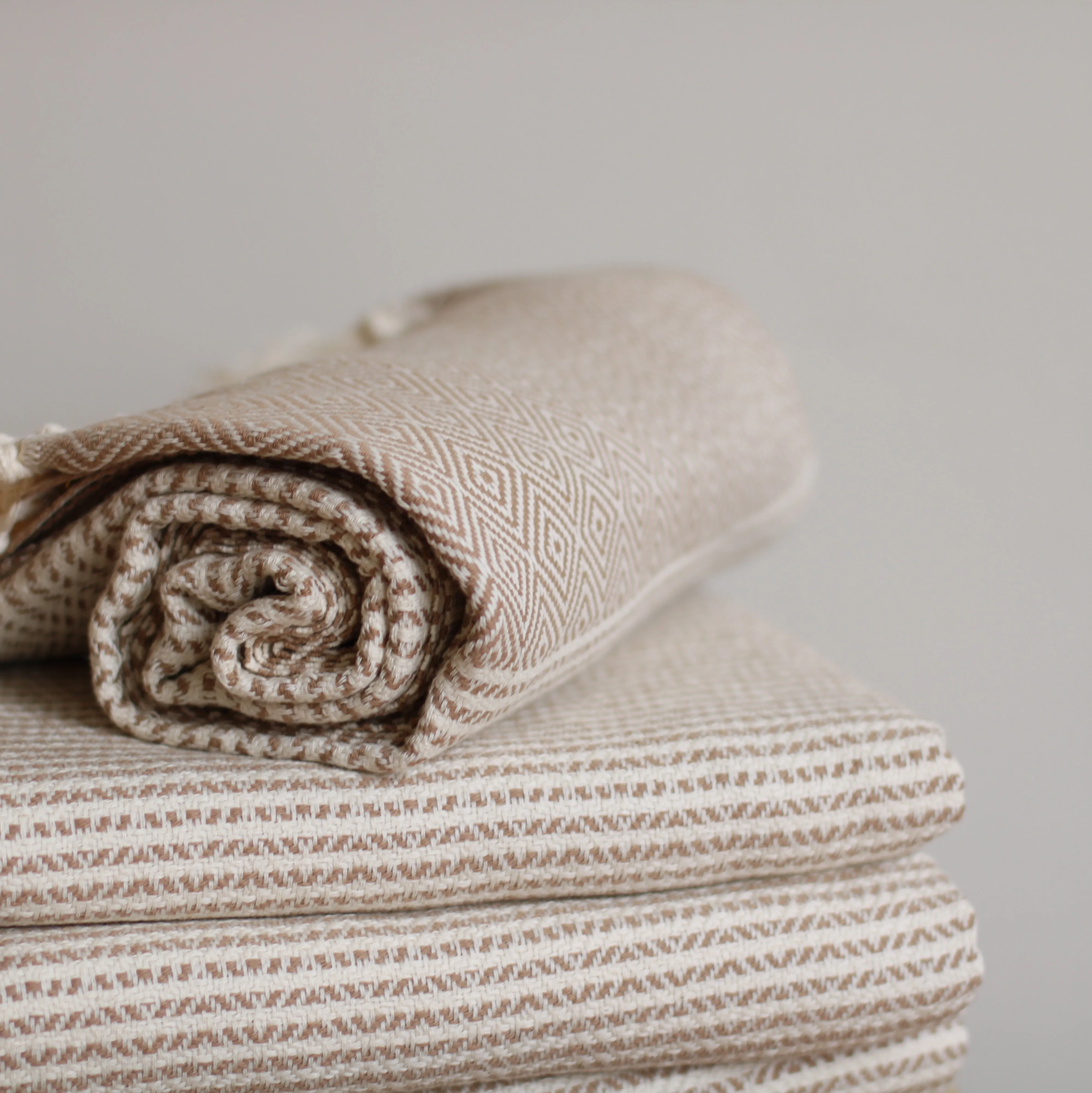 100% Cotton Turkish Towel, Light Brown, Diamond Pattern