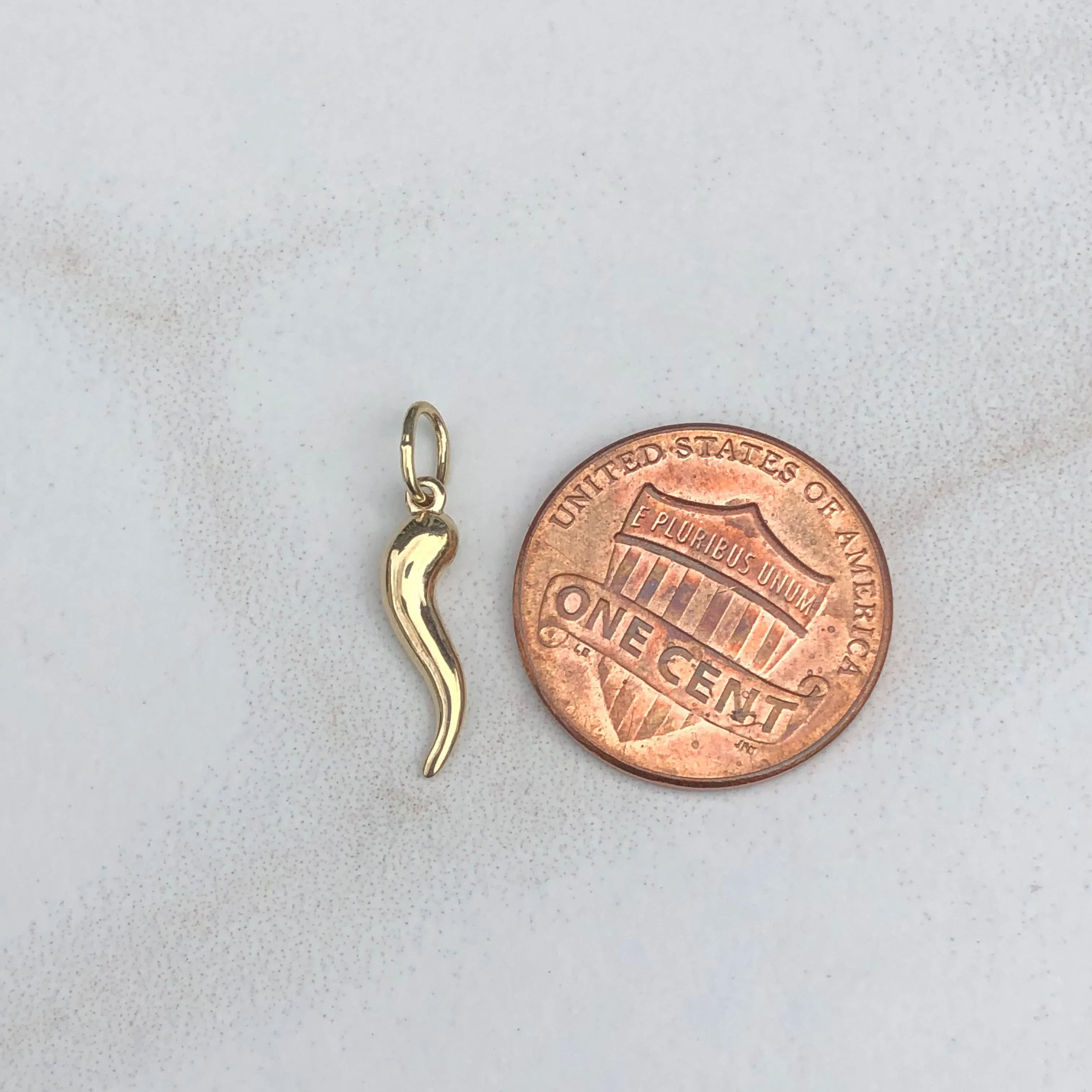 10KT Yellow Gold "Cornicello" Italian Horn Pendant Charm 20mm