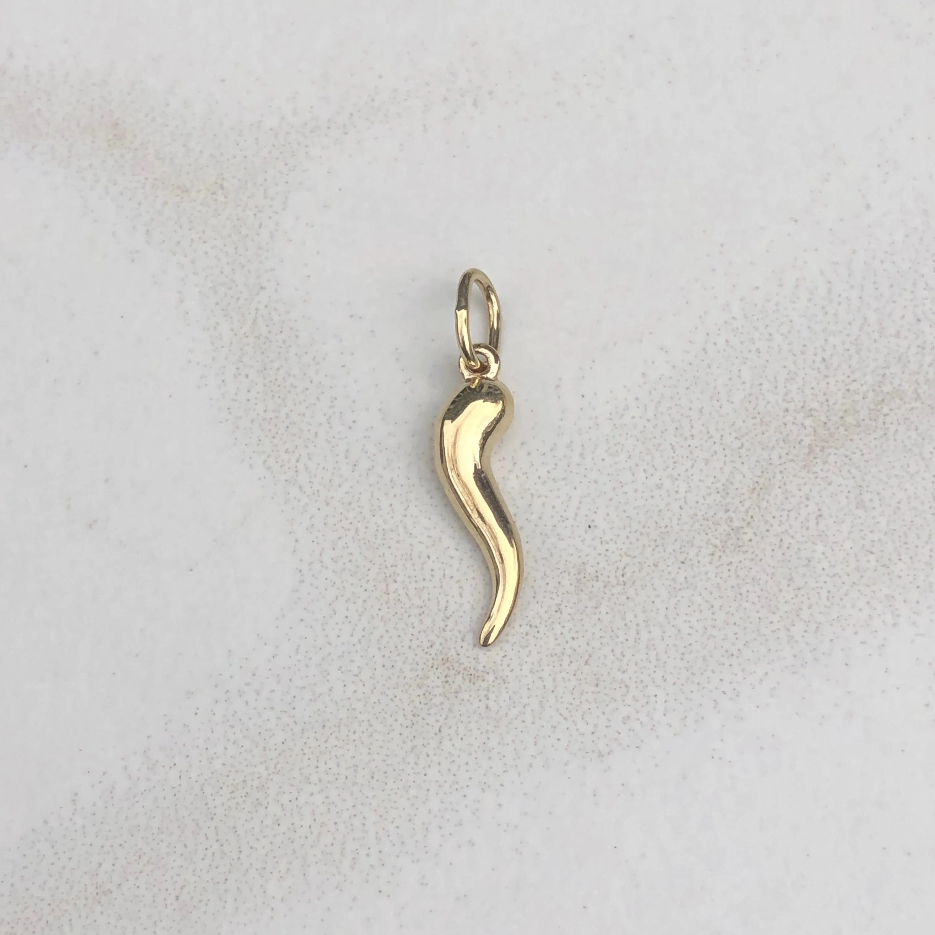 10KT Yellow Gold "Cornicello" Italian Horn Pendant Charm 20mm