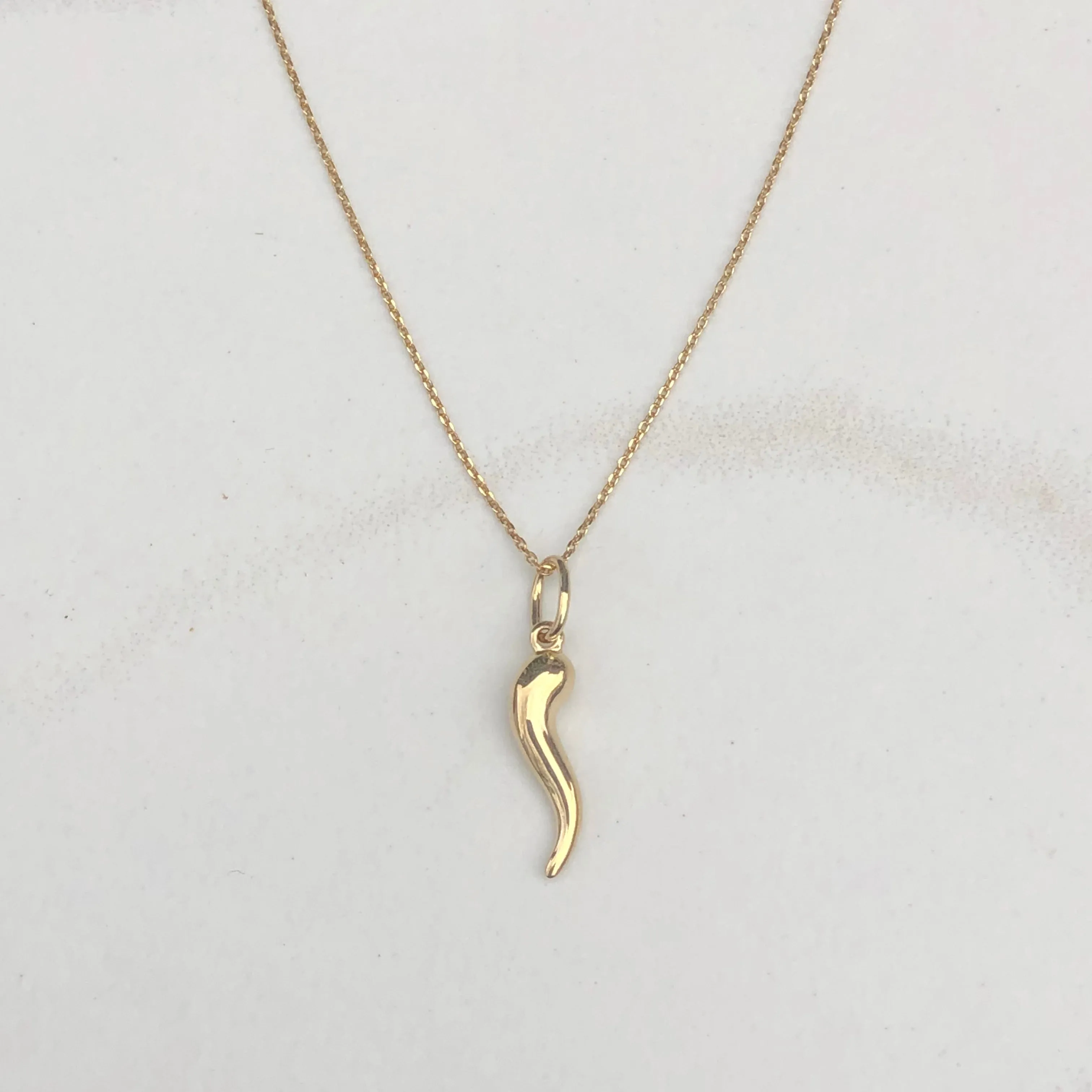 10KT Yellow Gold "Cornicello" Italian Horn Pendant Charm 20mm