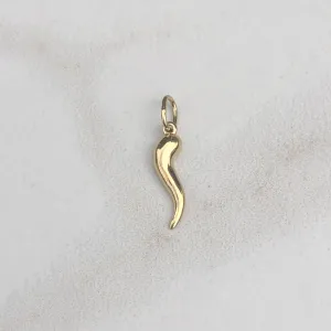 10KT Yellow Gold "Cornicello" Italian Horn Pendant Charm 20mm