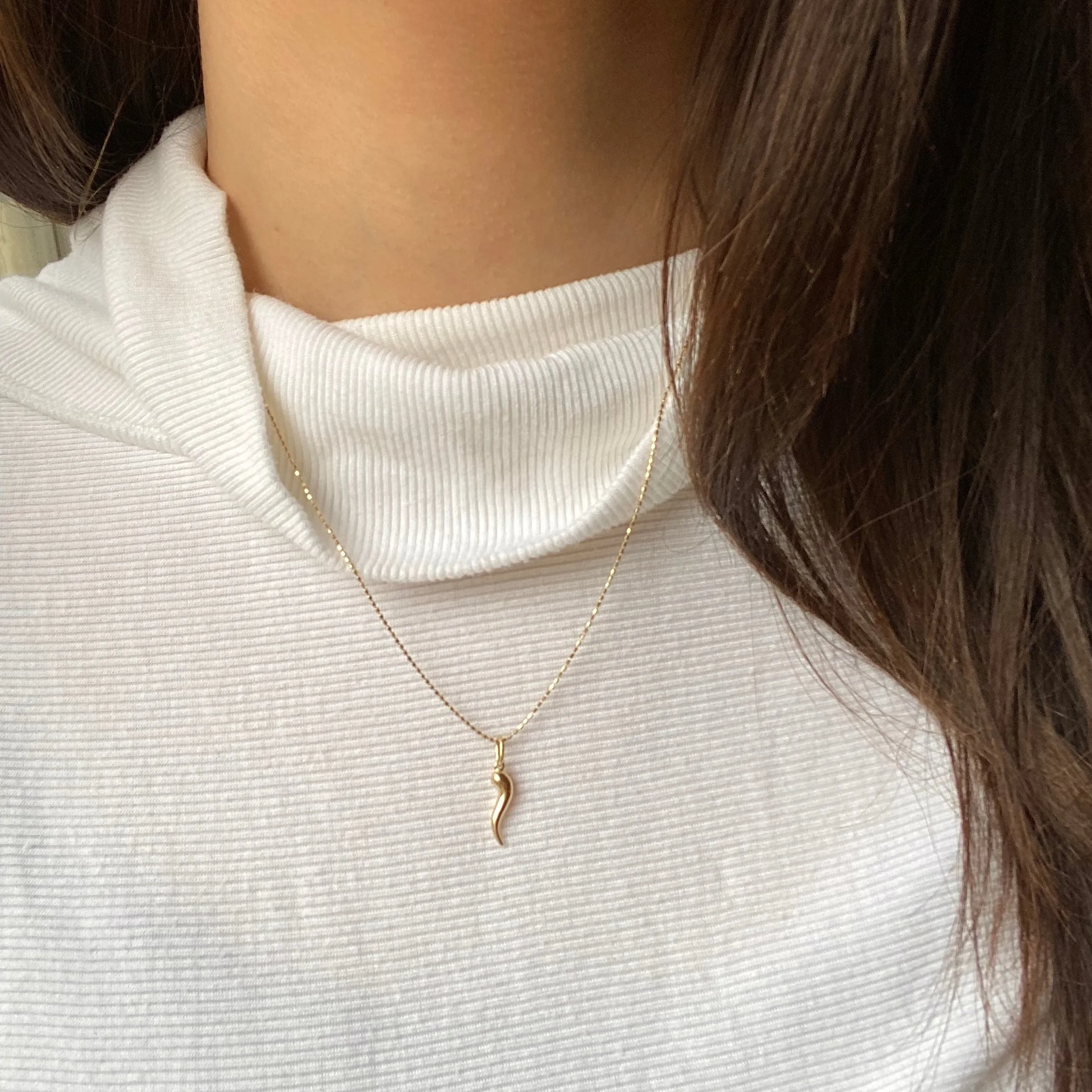 10KT Yellow Gold "Cornicello" Italian Horn Pendant Charm 20mm