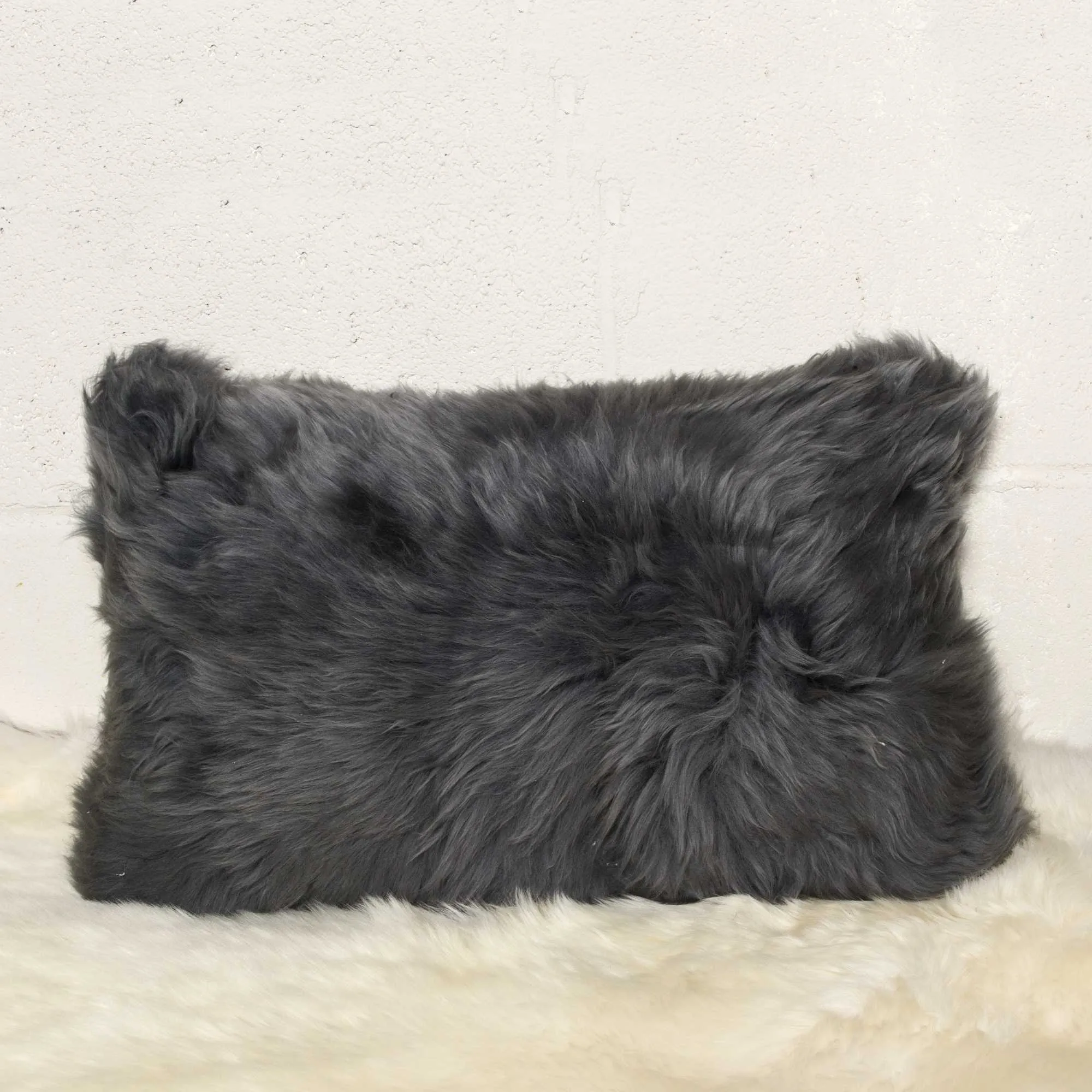 12" x 20" x 5" Gray Sheepskin Pillow