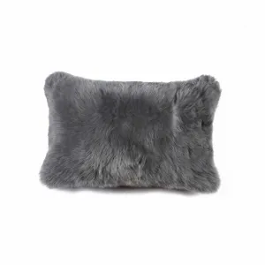 12" x 20" x 5" Gray Sheepskin Pillow