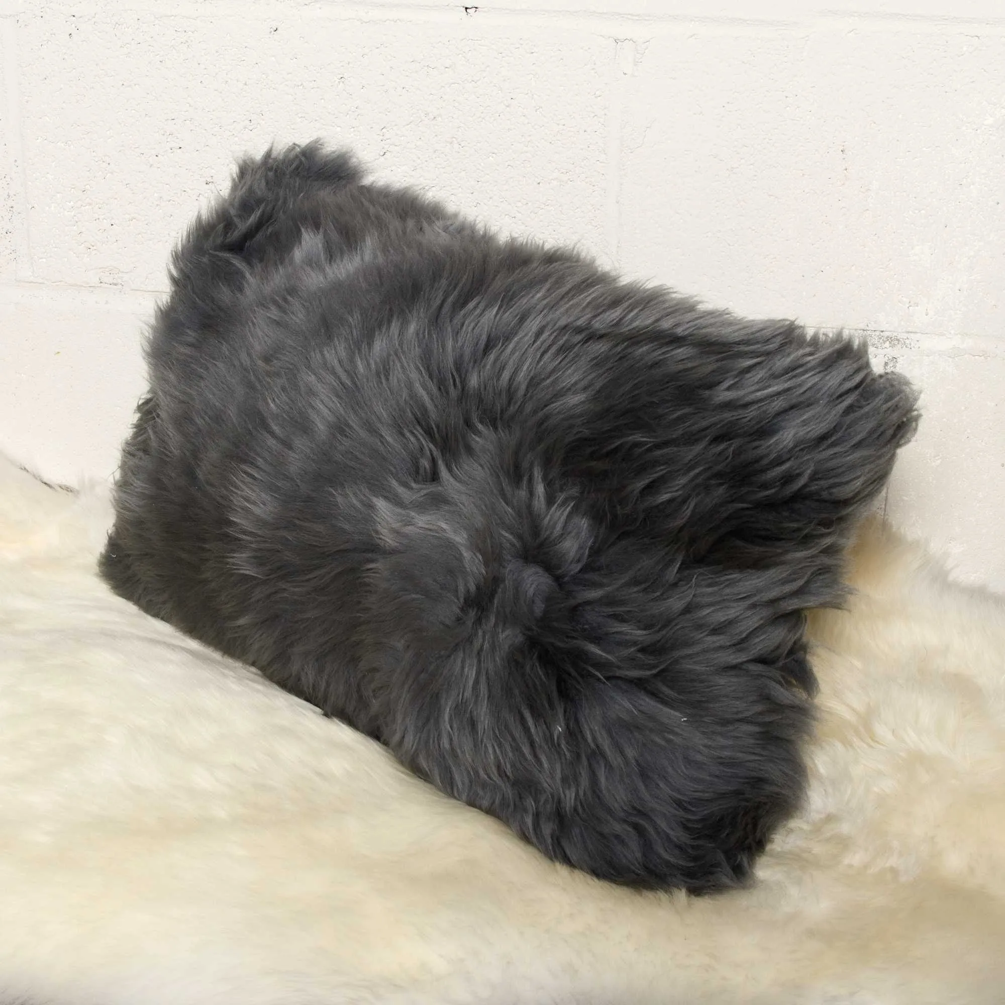 12" x 20" x 5" Gray Sheepskin Pillow