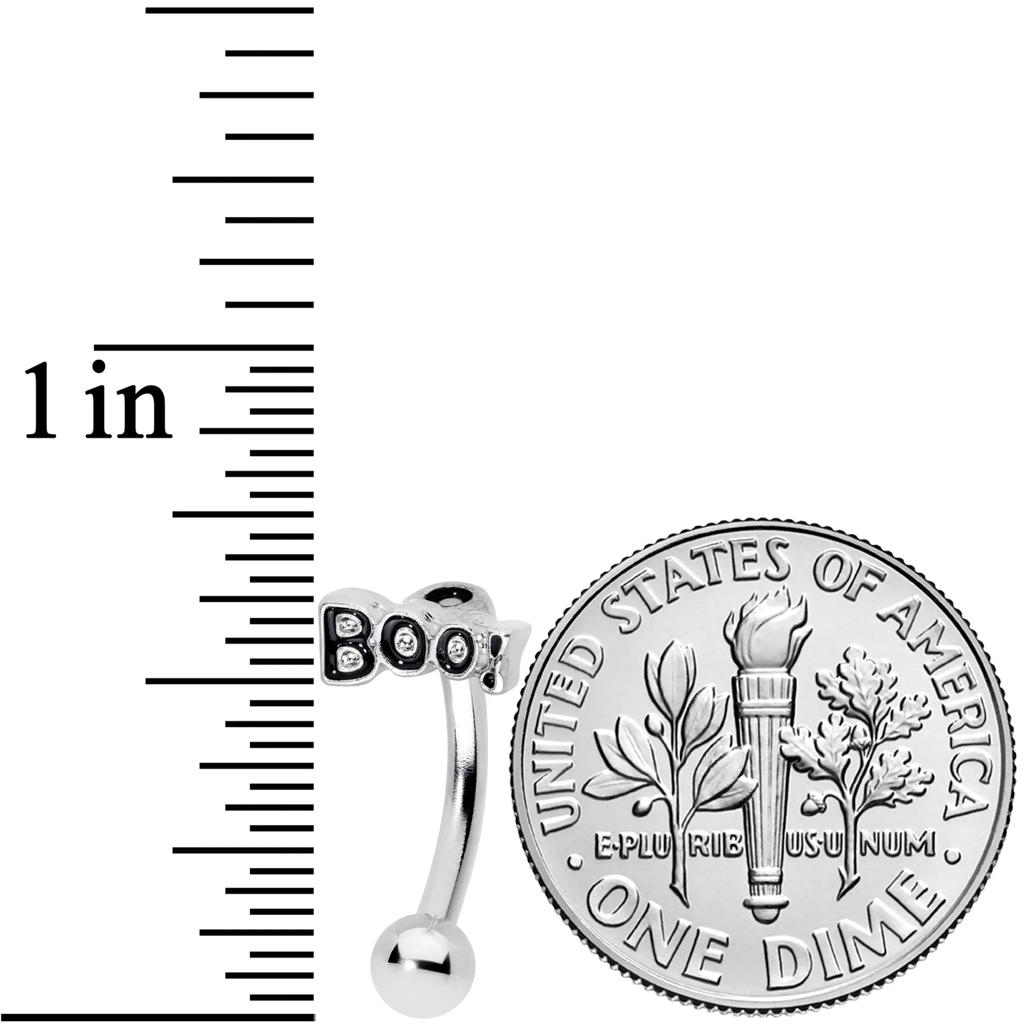 14 Gauge 5/16 Black Text Boo Halloween Curved Eyebrow Ring