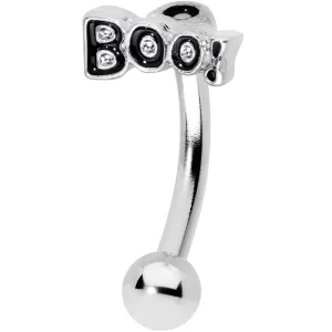 14 Gauge 5/16 Black Text Boo Halloween Curved Eyebrow Ring