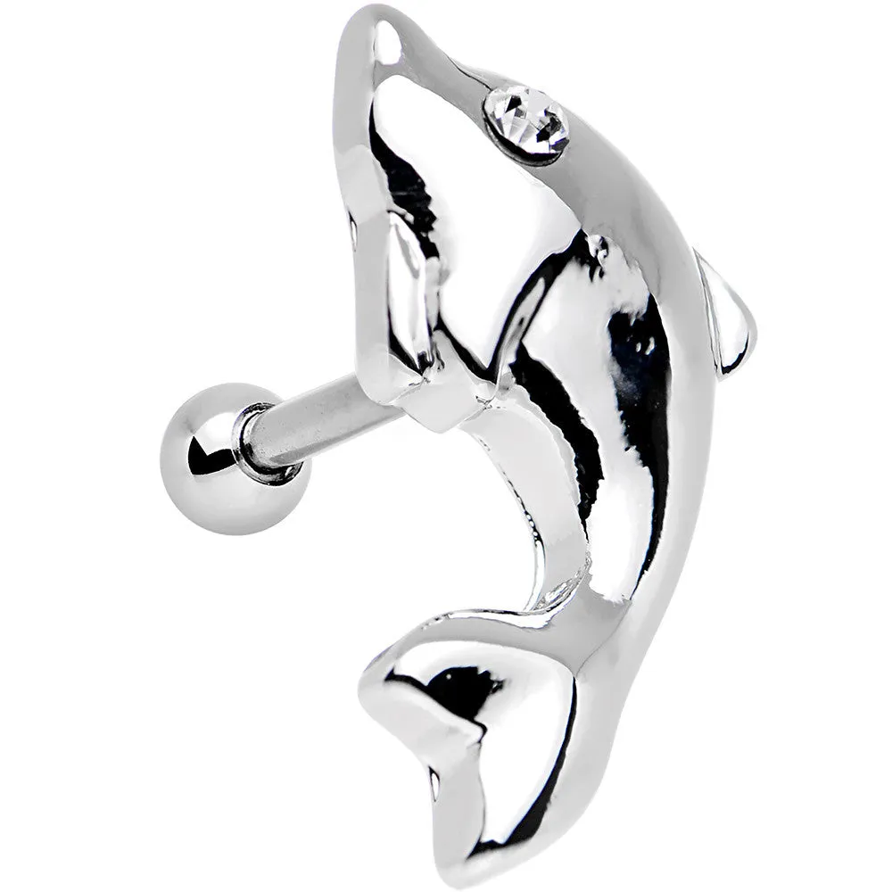 16 Gauge 1/4 Clear Gem Dolphin Left Cartilage Earring