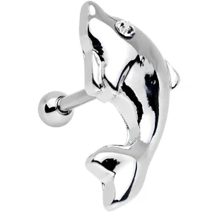 16 Gauge 1/4 Clear Gem Dolphin Left Cartilage Earring