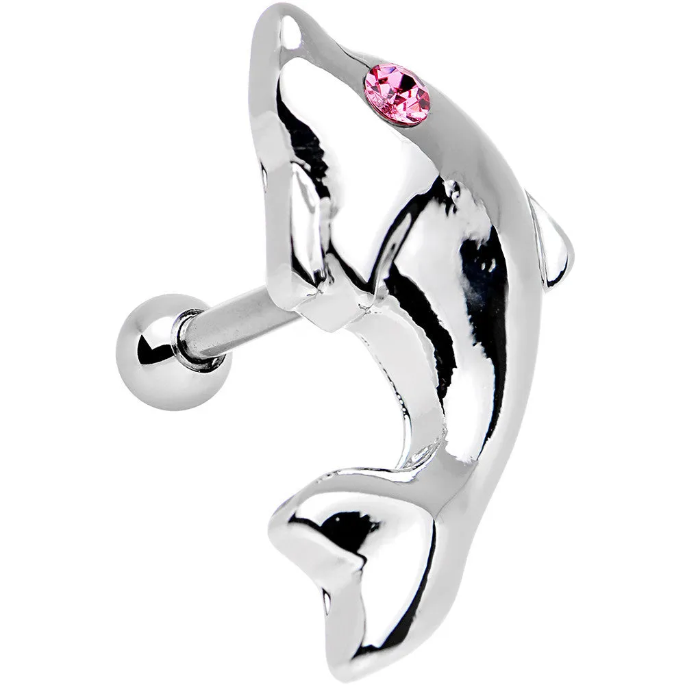 16 Gauge 1/4 Pink Gem Dolphin Left Cartilage Earring