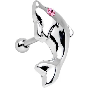 16 Gauge 1/4 Pink Gem Dolphin Left Cartilage Earring