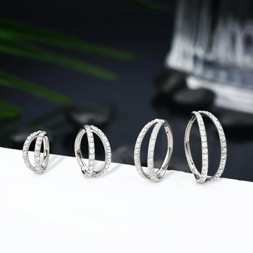 16G Titanium Double Hoop Conch Earring CZ Helix Earring Nose Hoop