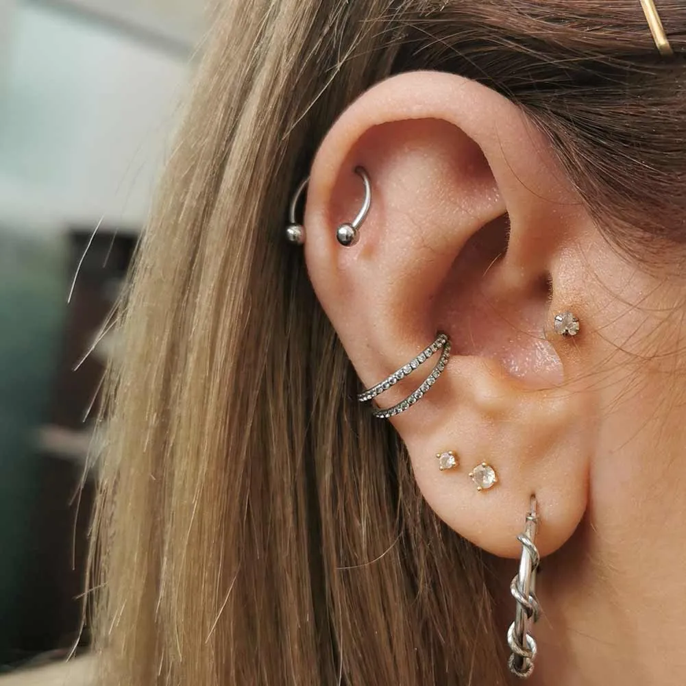 16G Titanium Double Hoop Conch Earring CZ Helix Earring Nose Hoop