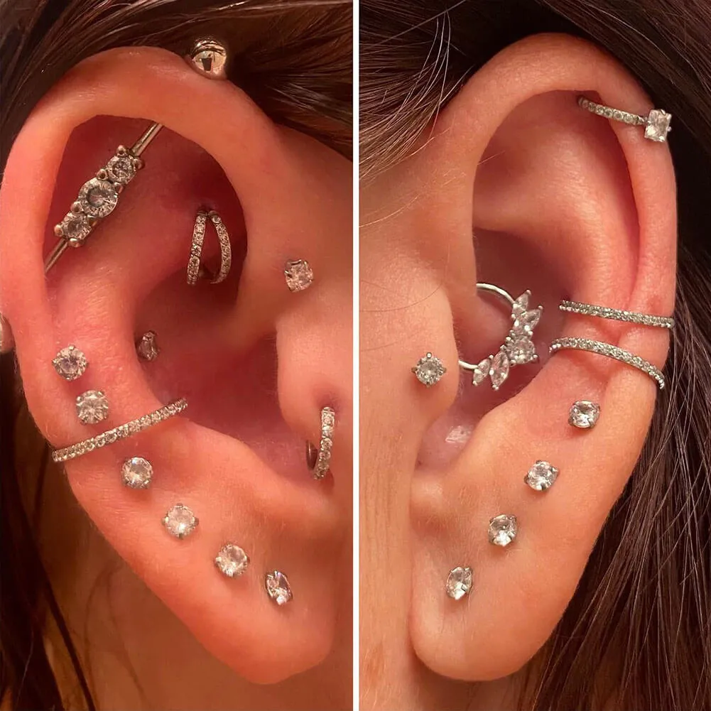 16G Titanium Double Hoop Conch Earring CZ Helix Earring Nose Hoop