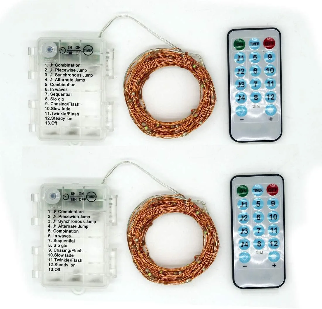 2 Pack  Sound Activated Music String Lights | 32.8ft 100LEDs 12 Modes | Waterproof Multicolor | Battery Powered | Remote Control