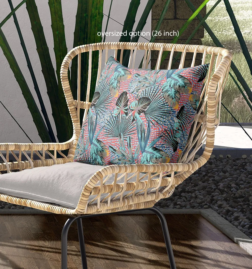 20” Blue Red Tropical Suede Throw Pillow