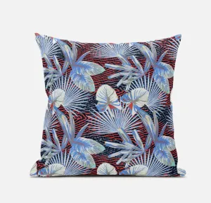 20” Blue Red Tropical Suede Throw Pillow