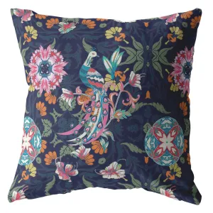 20" Navy Pink Peacock Suede Throw Pillow