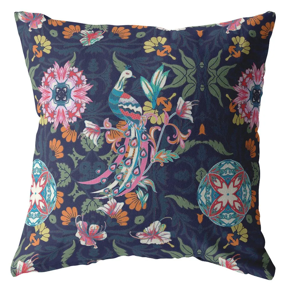 20" Navy Pink Peacock Suede Throw Pillow