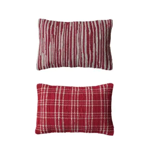 24" Lumbar Pillow with Red Plaid or Stripes