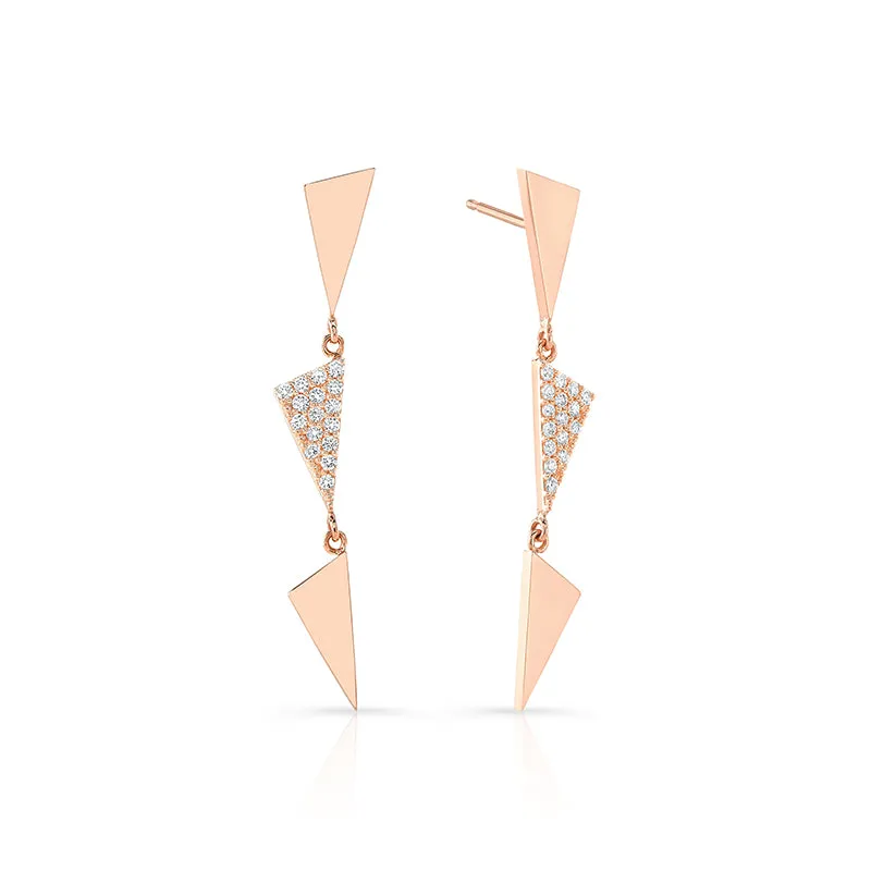 3 Tiered Diamond Center Flag Earrings | Rose Gold