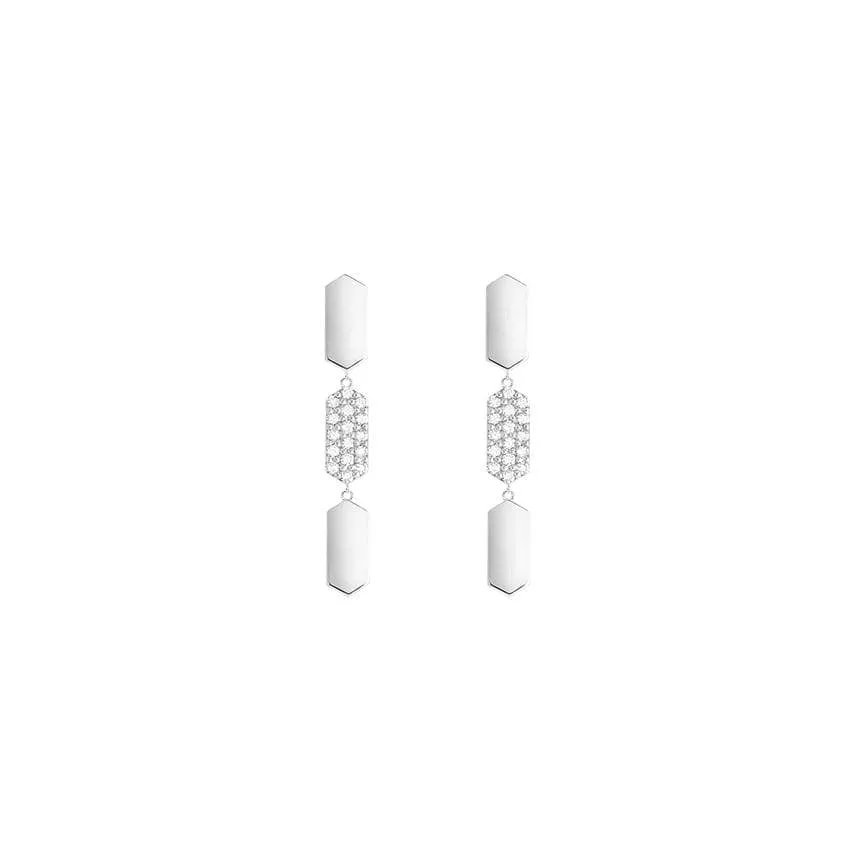 3 Tiered Diamond Center Marquis Earrings | White Gold