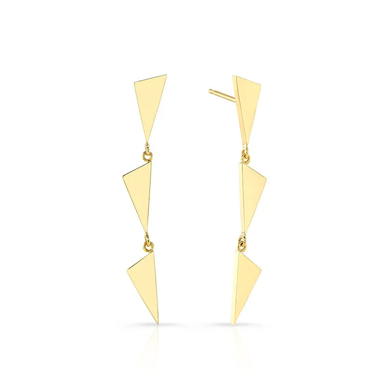 3 Tiered Flag Earrings | Yellow Gold