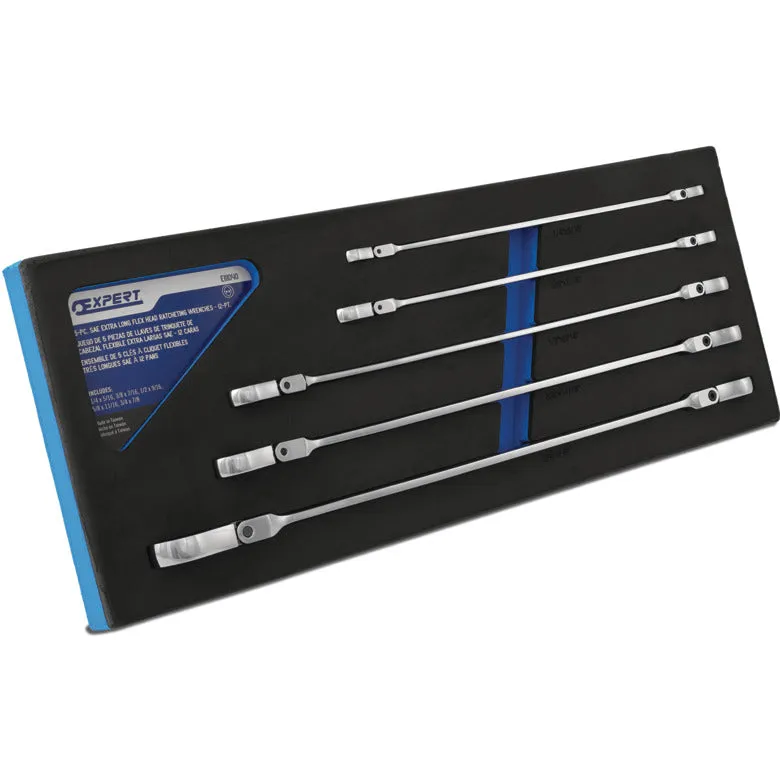 5-PC. Extra-Long SAE Double-Box Flex Ratcheting Wrench Set - 12-PT.