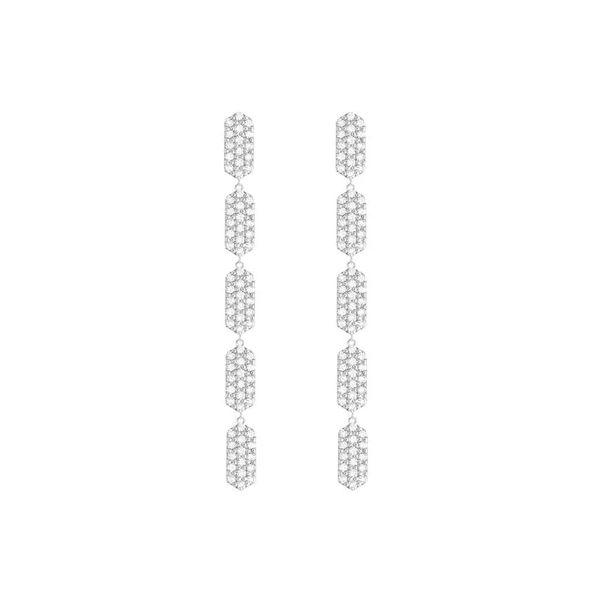 5 Tiered All Diamond Marquis Earrings | White Gold