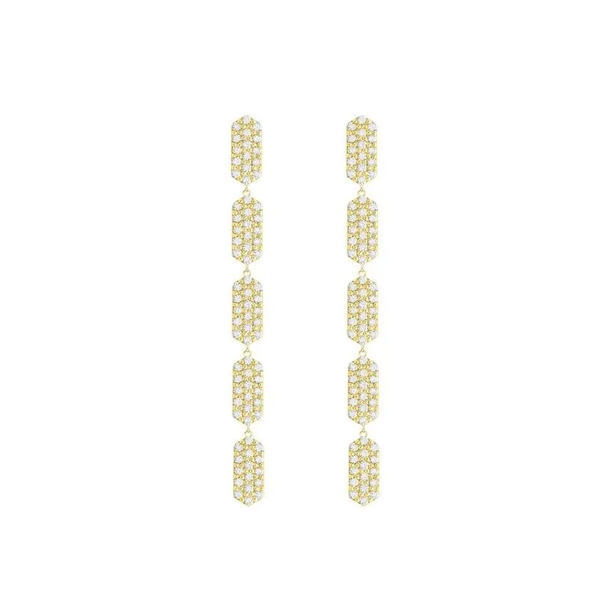 5 Tiered All Diamond Marquis Earrings | Yellow Gold