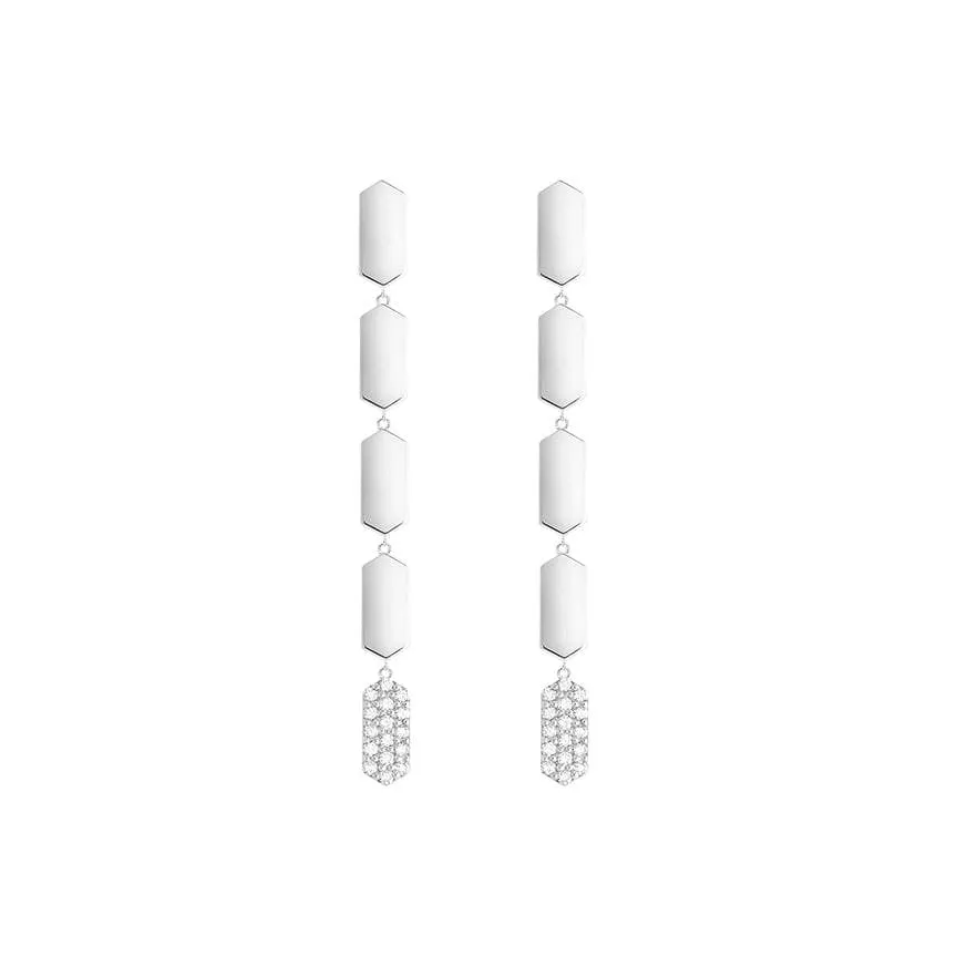 5 Tiered Diamond Drop Marquis Earrings | White Gold