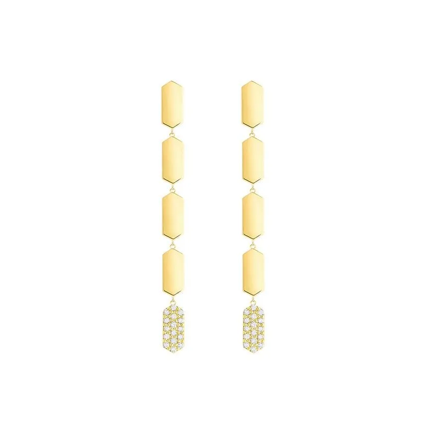 5 Tiered Diamond Drop Marquis Earrings | Yellow Gold