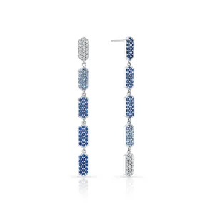 5 Tiered Ombre Blue Sapphire and Diamond Marquis Earrings | White Gold