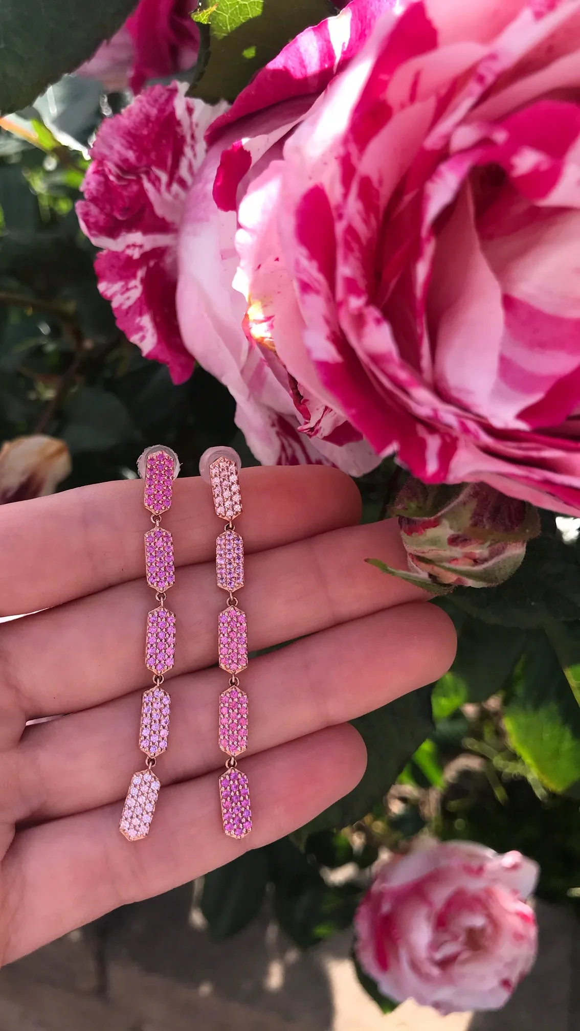 5 Tiered Ombre Pink Sapphire Marquis Earrings | Rose Gold