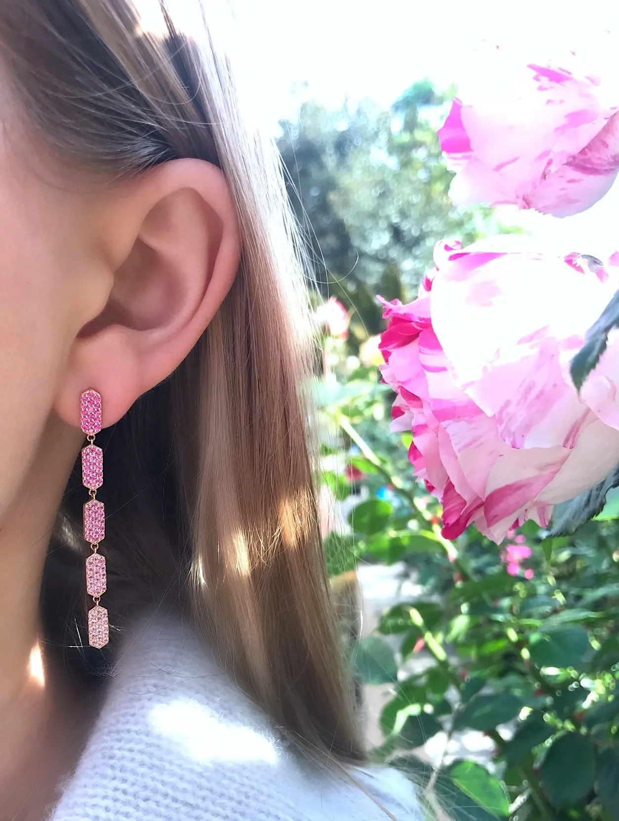 5 Tiered Ombre Pink Sapphire Marquis Earrings | Rose Gold