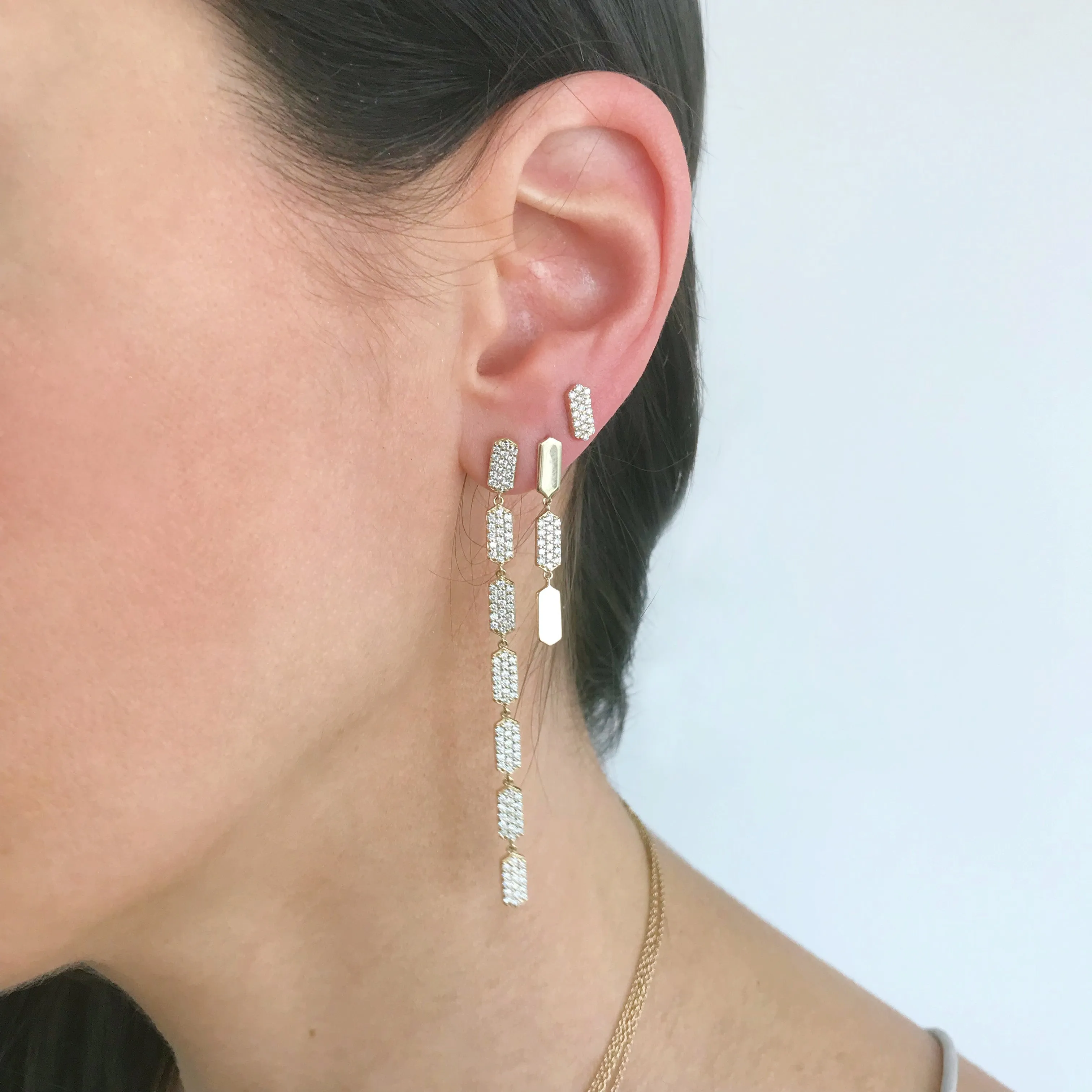 7 Tiered All Diamond Drop Marquis Earrings | White Gold