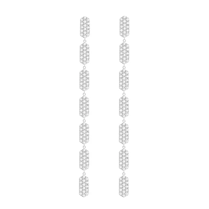 7 Tiered All Diamond Drop Marquis Earrings | White Gold
