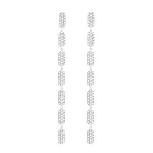 7 Tiered All Diamond Drop Marquis Earrings | White Gold