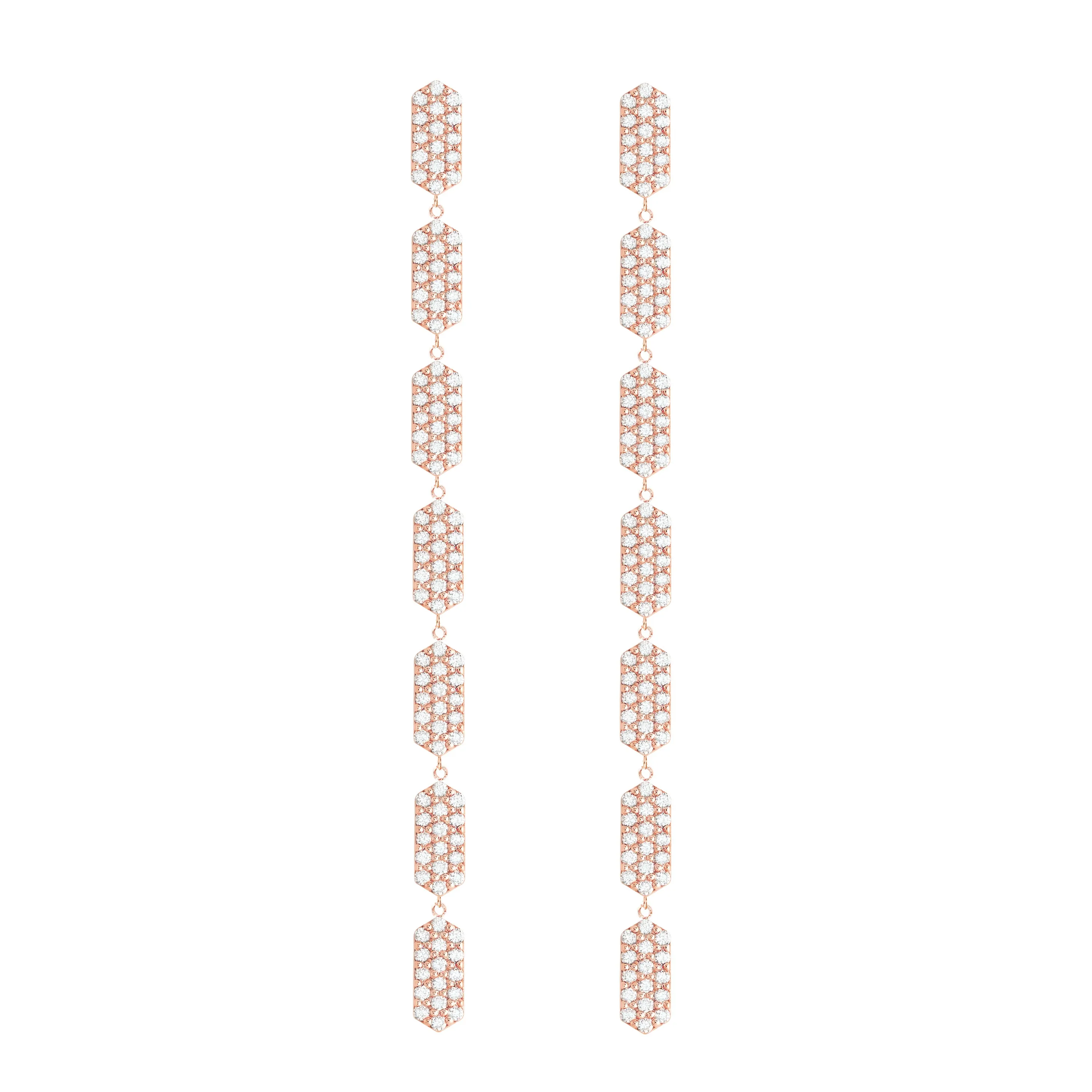 7 Tiered All Diamond Marquis Earrings | Rose Gold