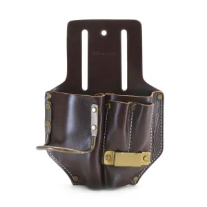 98017 - 4 Pocket Pliers, Hammer & Tape Holster in Dark Tan Full Grain Leather