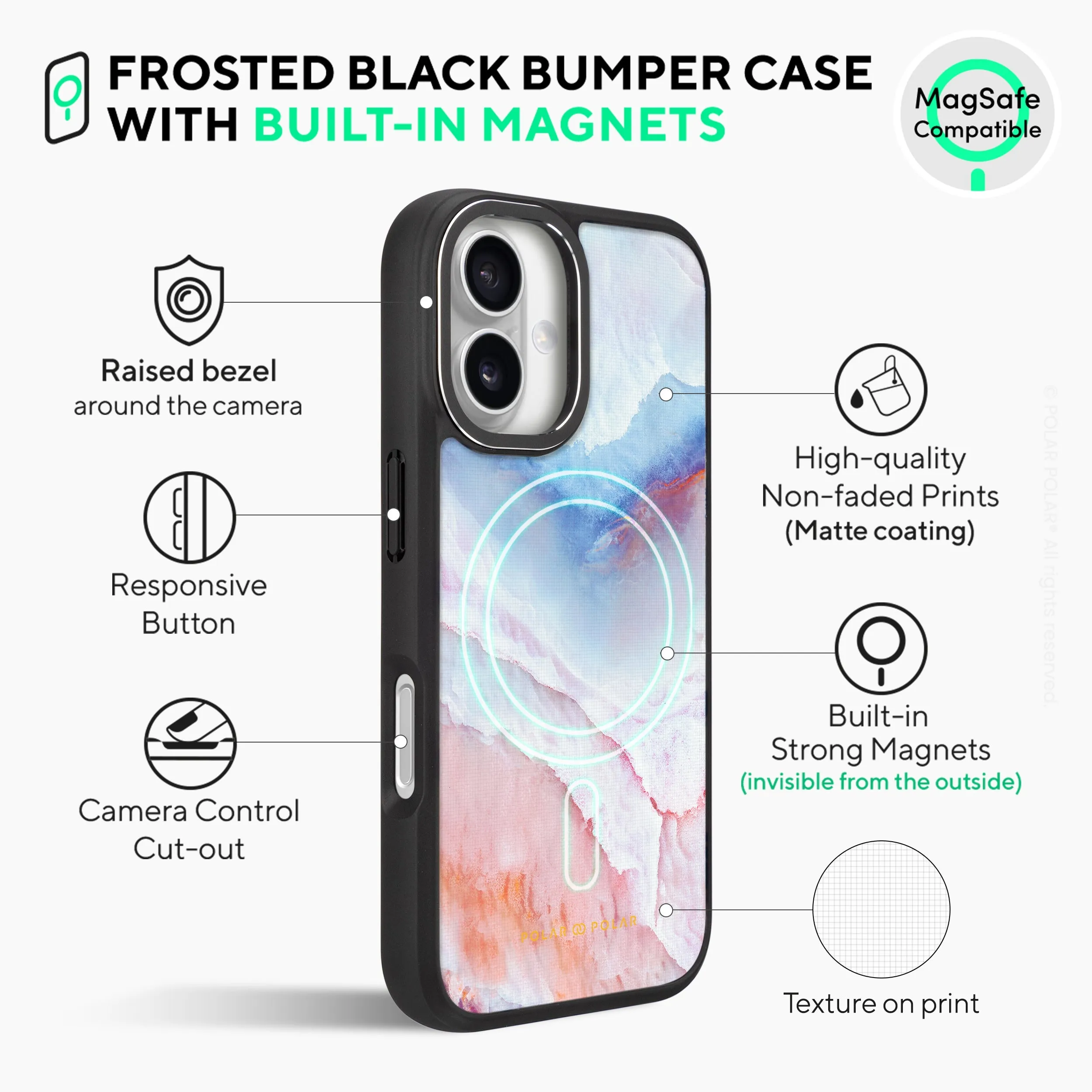 Almond Coast - iPhone 16 Frosted Black Bumper MagSafe Case