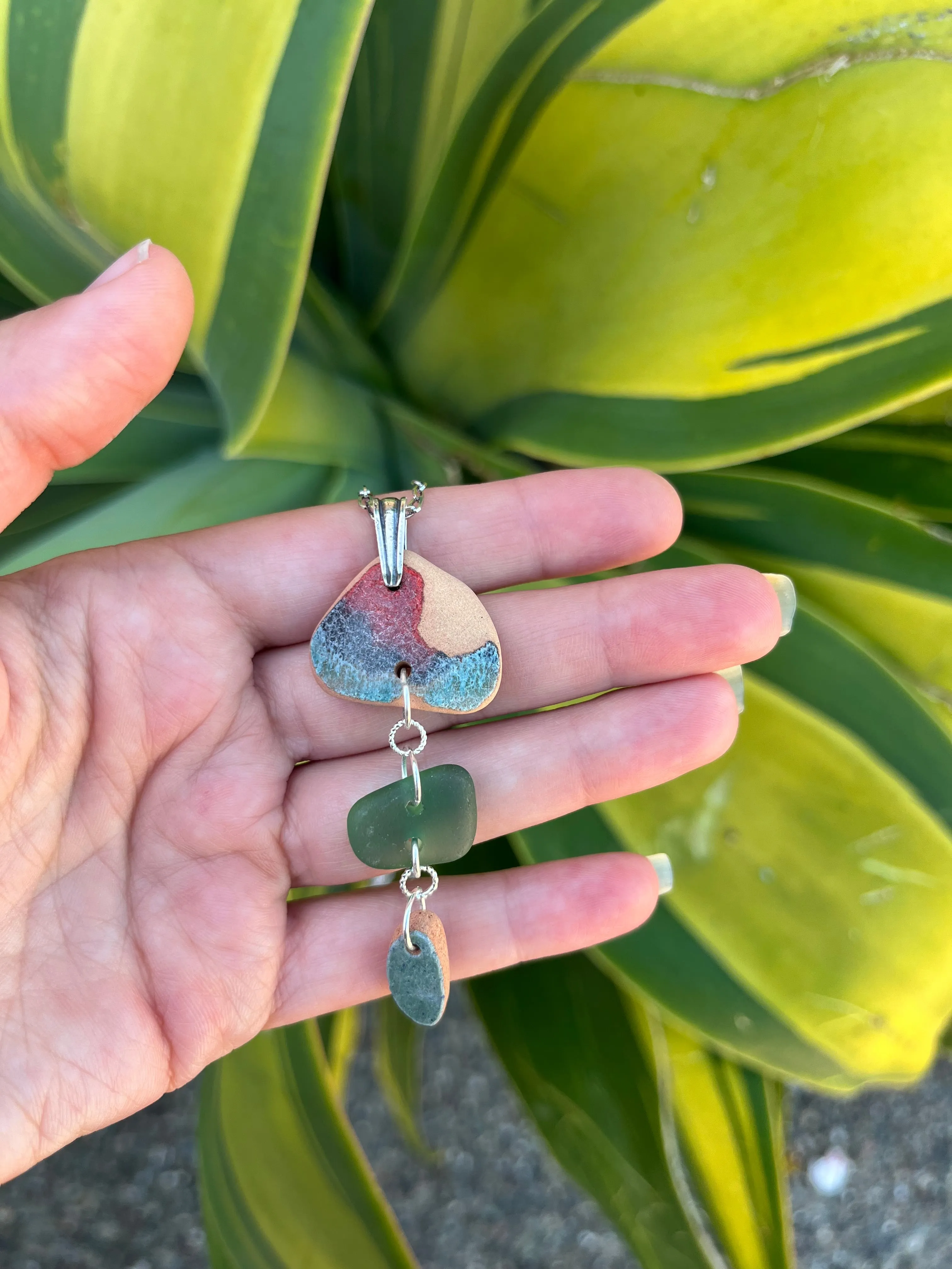 Amalfi Coast Pottery and Sea Glass Necklace In Green Multicolor