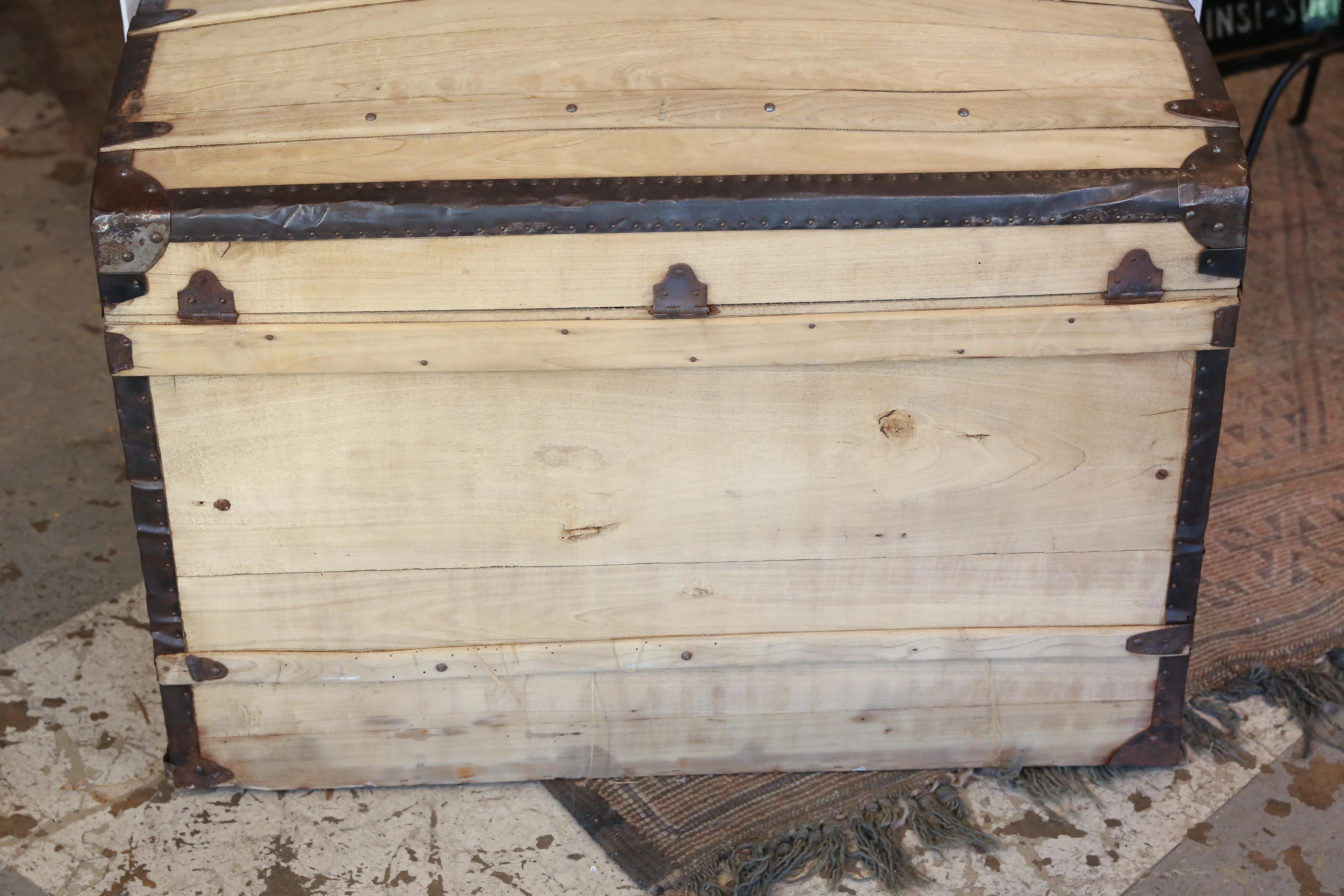 Antique French Wood and Iron Dome Top Trunk, circa 1900