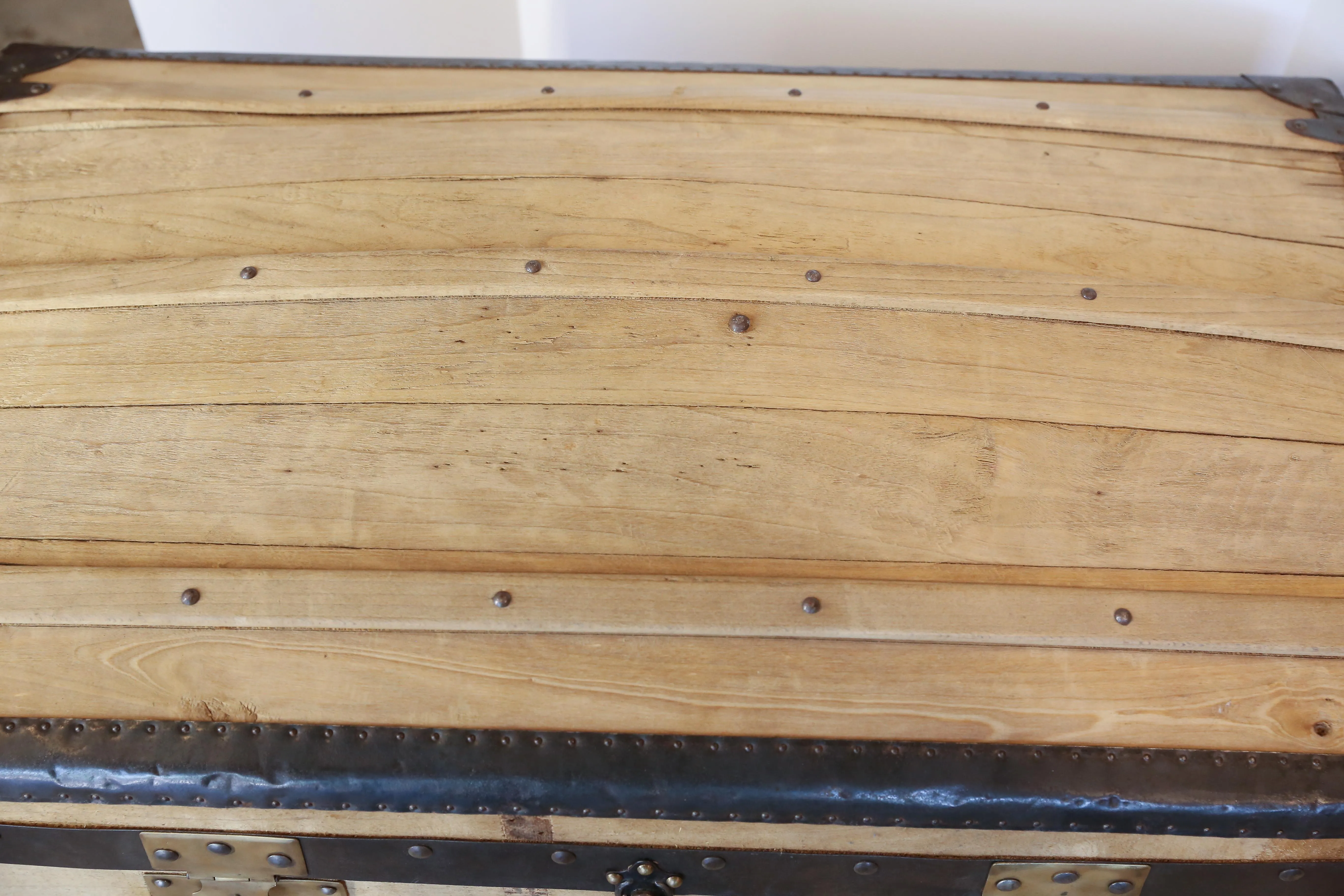 Antique French Wood and Iron Dome Top Trunk, circa 1900