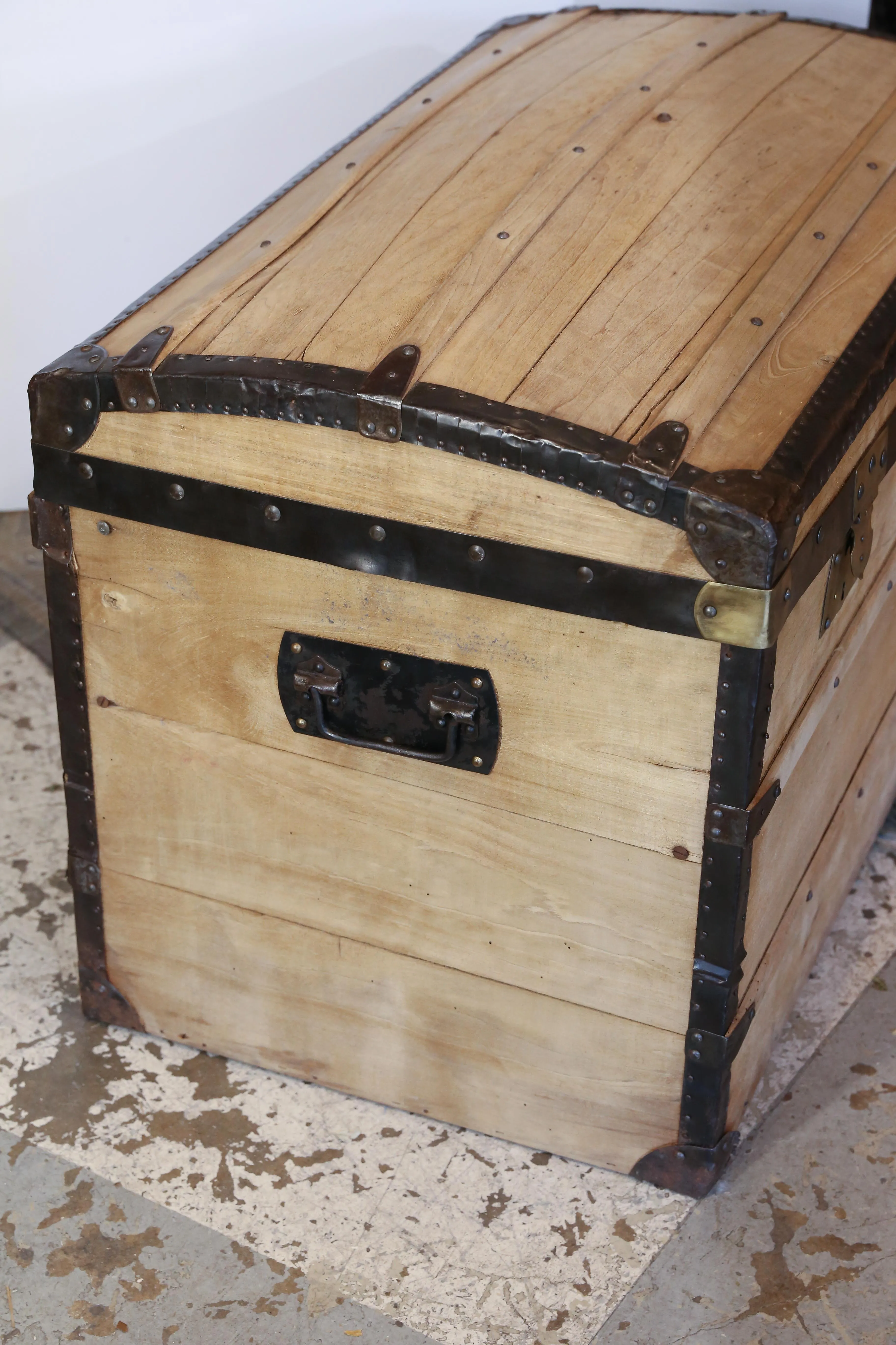 Antique French Wood and Iron Dome Top Trunk, circa 1900