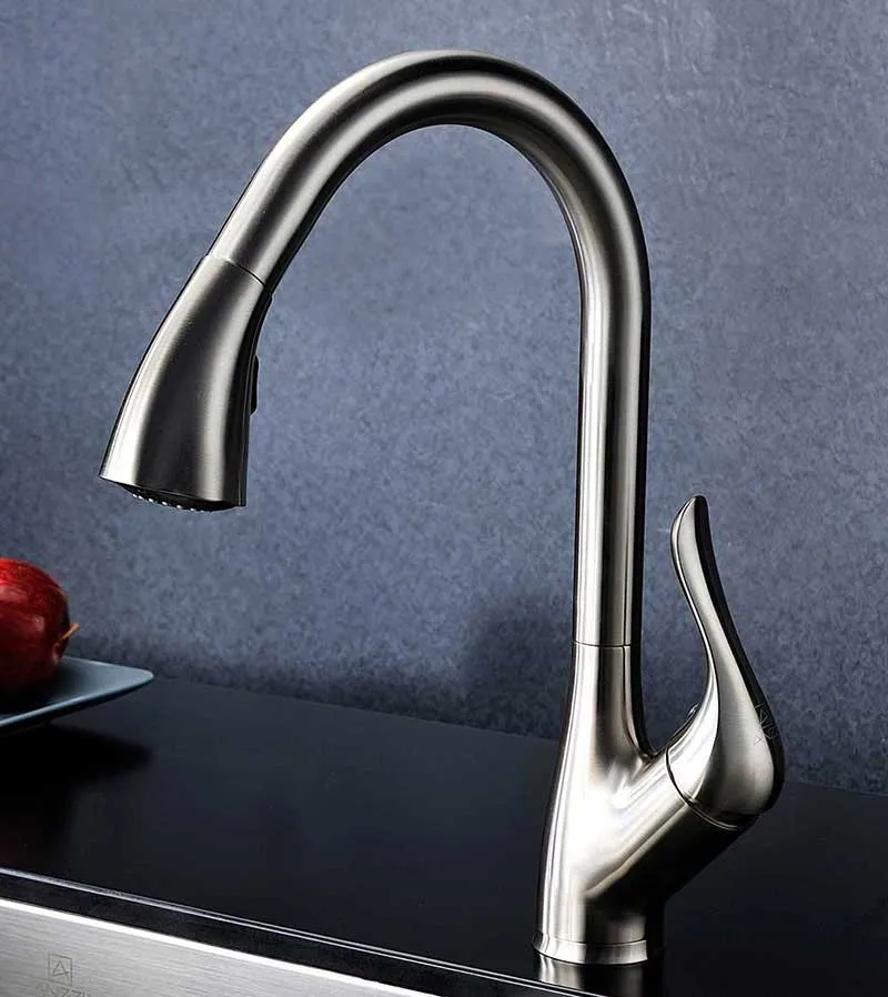 Anzzi ELYSIAN Farmhouse Stainless Steel 32 in. 0-Hole Kitchen Sink and Faucet Set with Accent Faucet in Brushed Nickel
